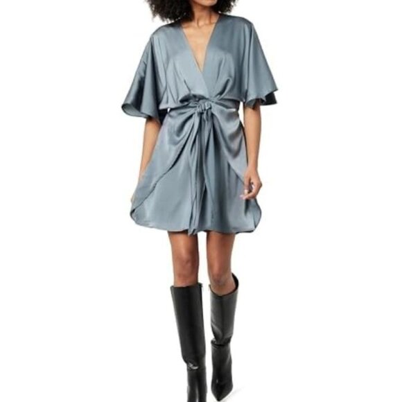 NWT THE DROP  Women's Estelle Deep V-Neck Front-Tie Mini Dress Size Large - Picture 1 of 9